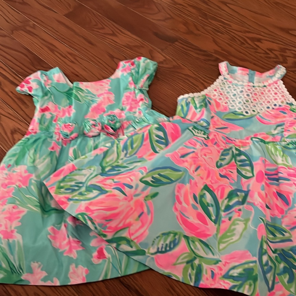Lilly Pulitzer Pink and Green Sundress with Flutter Sleeves and Crew Neck